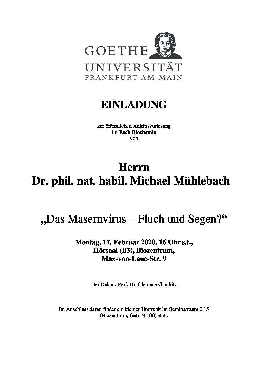 Offentliche Antrittsvorlesung Dr Phil Nat Habil Michael Muhlebach Fachschaft Biochemie Fsbc Goethe Universitat